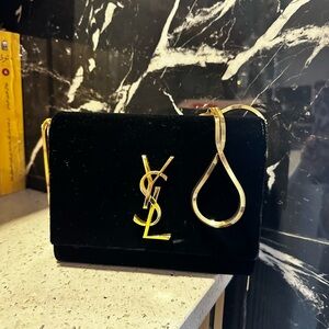 Yves Saint Laurent Velvet Black Crossbody with Gold Chain